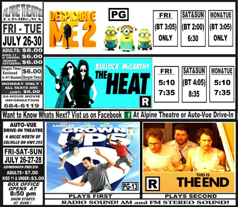 Here is what is playing at the Alpine and the Auto-Vue Drive-In this weekend!